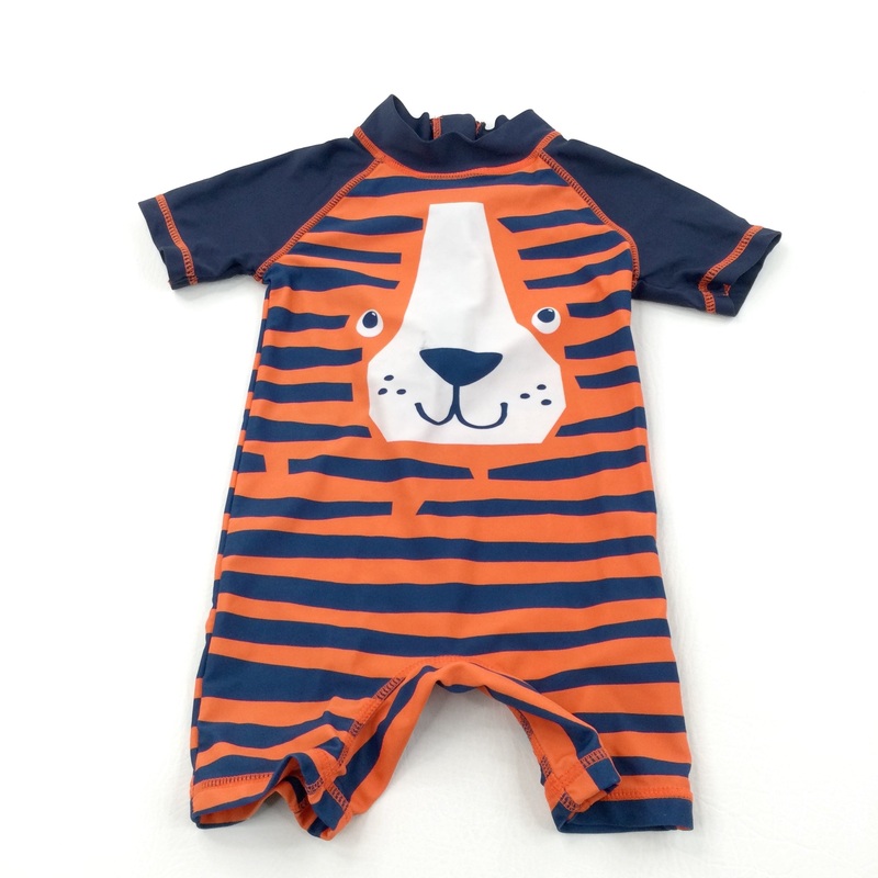 Tiger Orange & Navy Sun/Beach Suit - Boys 12-18 Months