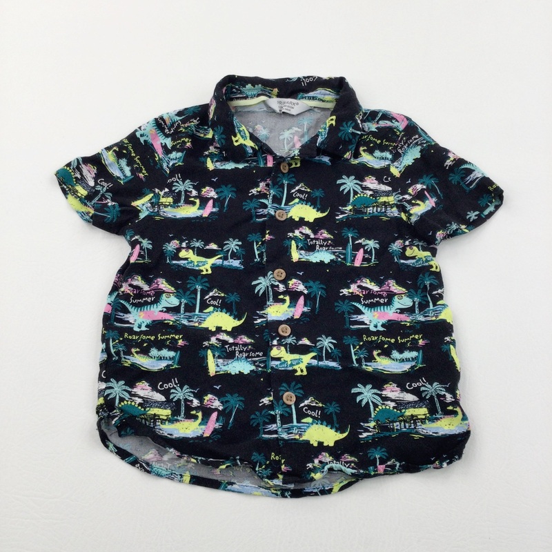 'Totally Roarsome' Dinosaurs & Palm Trees Black & Yellow Cotton Shirt - Boys 18-24 Months
