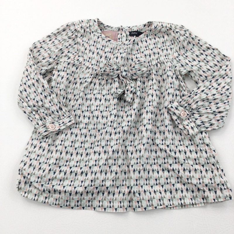 Triangles Pattern Green, Pink & White Cotton Blouse - Girls 2-3 Years