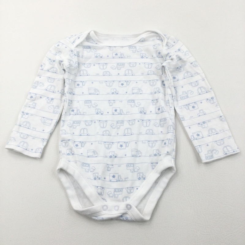 Vehicles Pale Blue & White Long Sleeve Bodysuit - Boys 18-24 Months