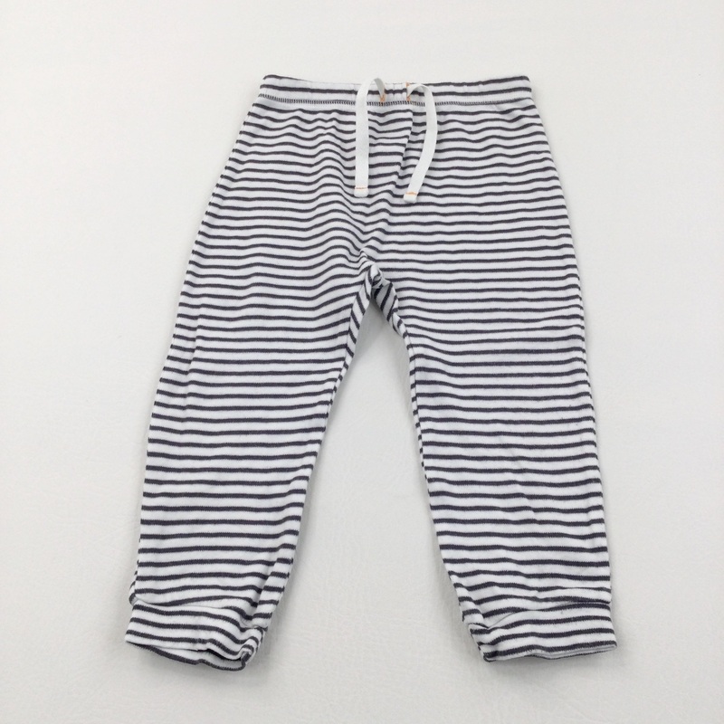 White & Grey Striped Lightweight Jersey Trousers - Boys 12-18 Months