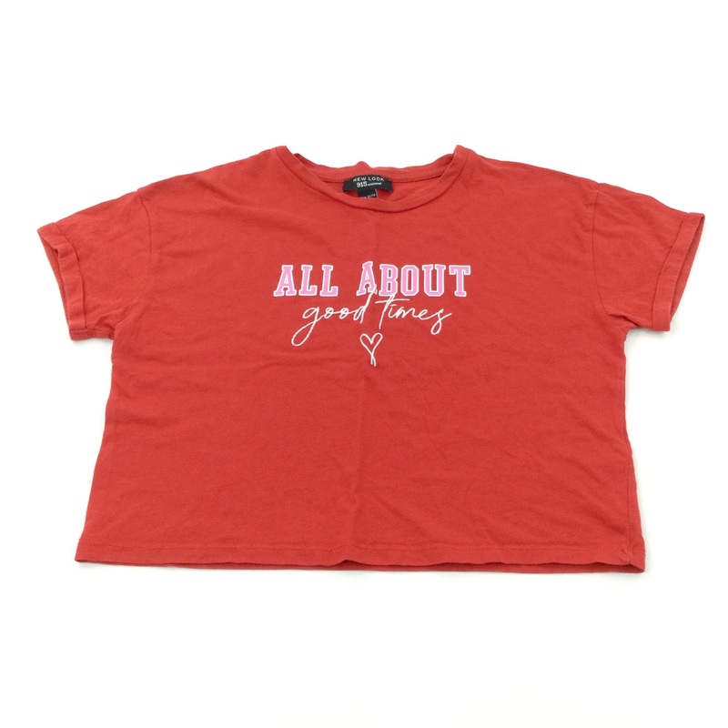 'All About Good Times' Embroidered Red Cropped T-Shirt - Girls 12-13 Years