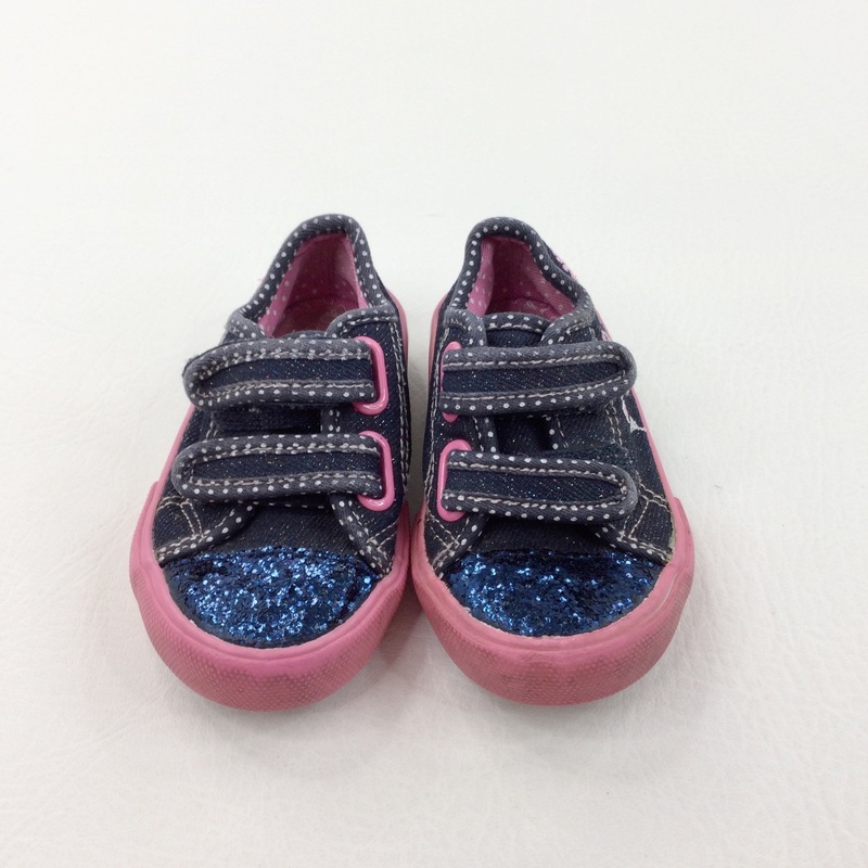 Butterflies & Flowers Embroidered Sparkly Pink & Navy Canvas Shoes - Girls - Shoe Size 5