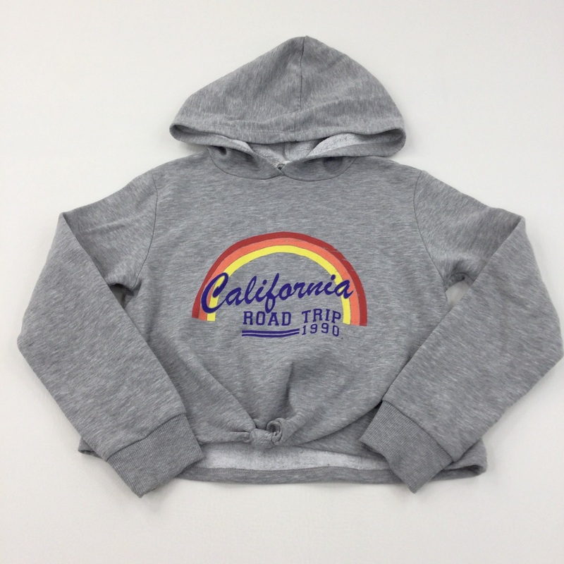 'California Road Trip' Rainbow Grey Cropped Hoodie Sweatshirt - Girls 10 Years