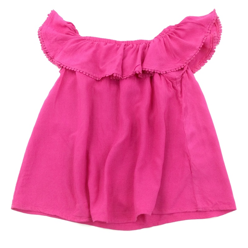 Dark Pink Off-The-Shoulder Cotton Blouse - Girls 6-7 Years
