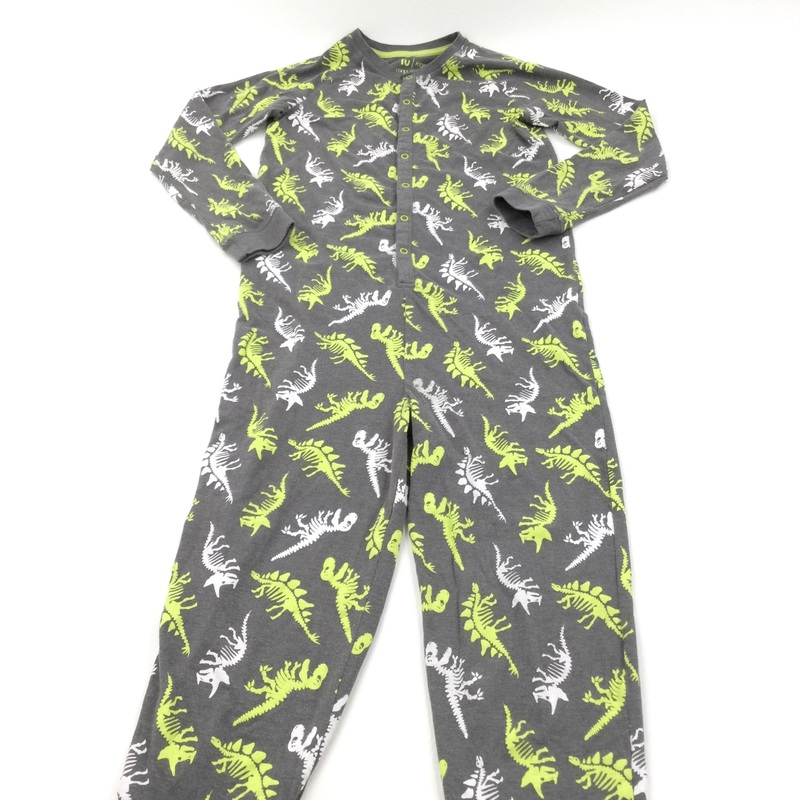 Dinosaur Skeletons Lime Green, White & Grey Lightweight Jersey Onesie - Boys 11-12 Years