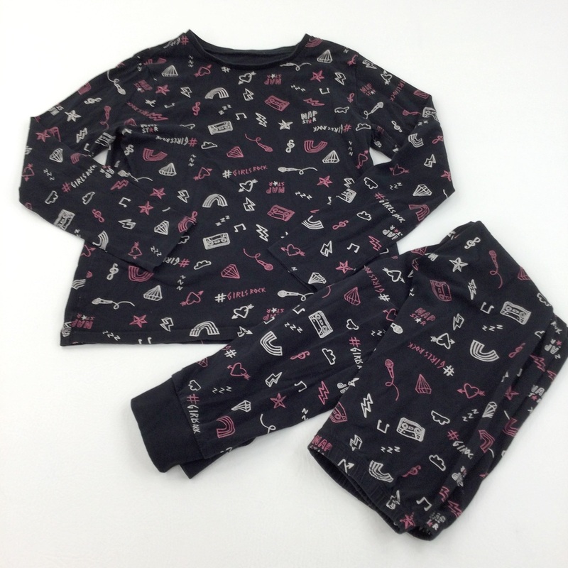 'Girls Rock' Black & Pink Pyjamas - Girls 9-10 Years