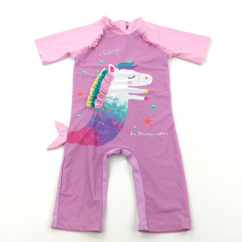 'I Believe In Mermicorns' Unicorn & Mermaid Pink & Mauve Sun/Beach Suit - Girls 5-6 Years