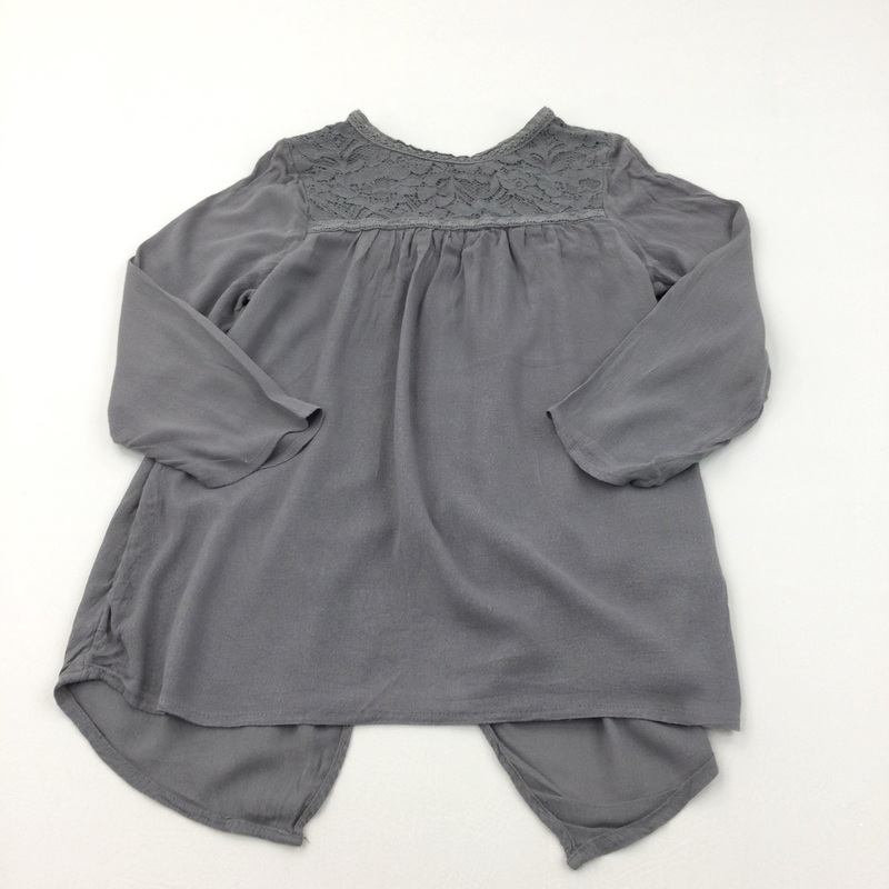 Lacey Panel Grey Long Sleeve Blouse - Girls 10-11 Years