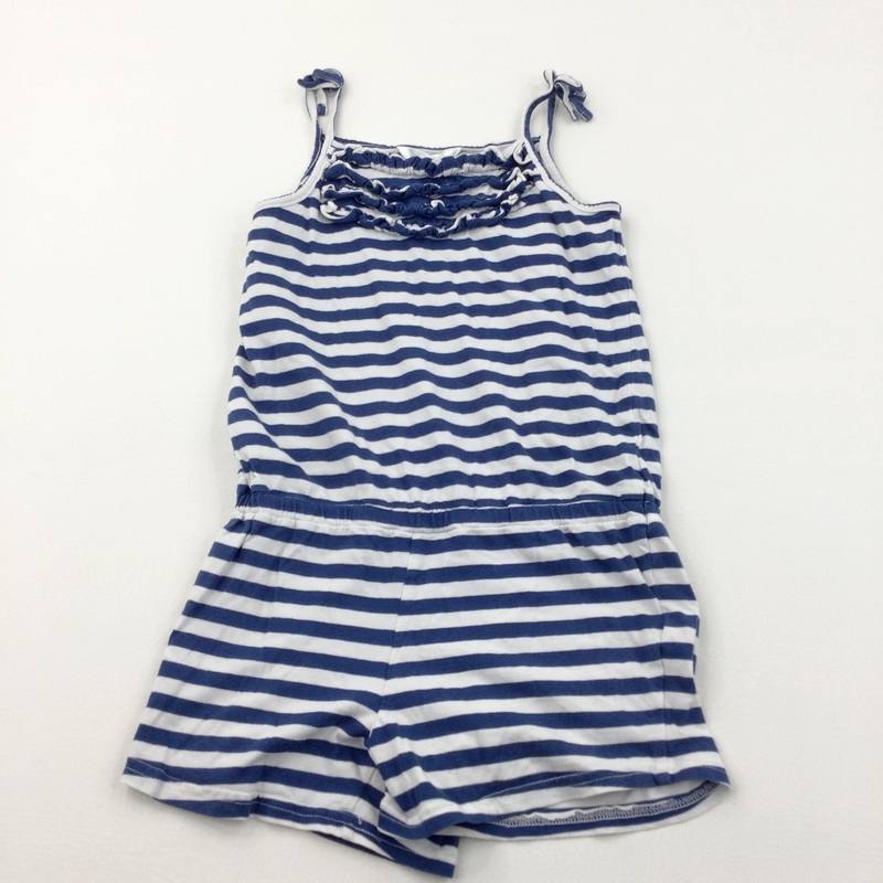 Navy & White Striped Jersey Playsuit - Girls 8-9 Years