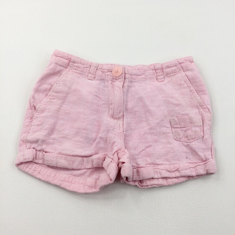 Pink Lightweight Cotton Shorts with Adjustable Waistband - Girls 8-9 Years