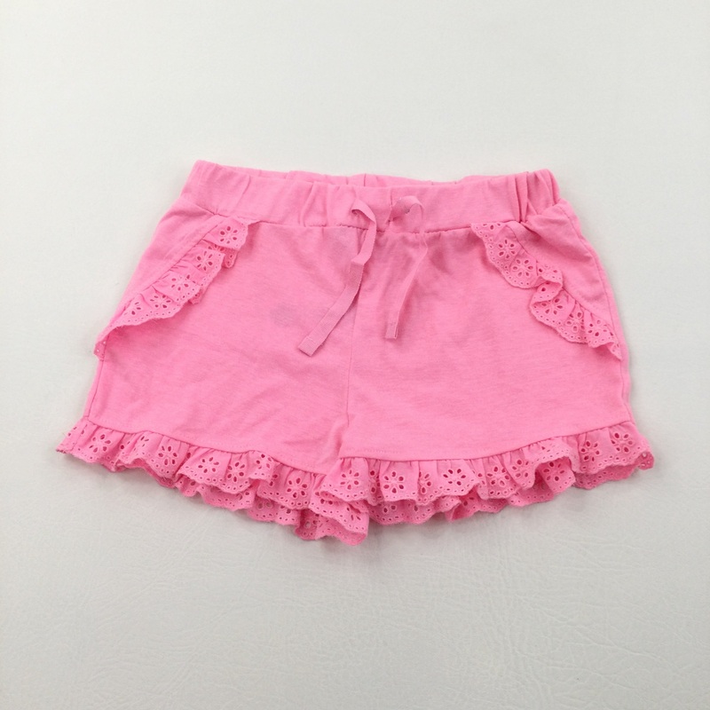 Pink Lightweight Jersey Shorts with Broderie Hems - Girls 6-7 Years