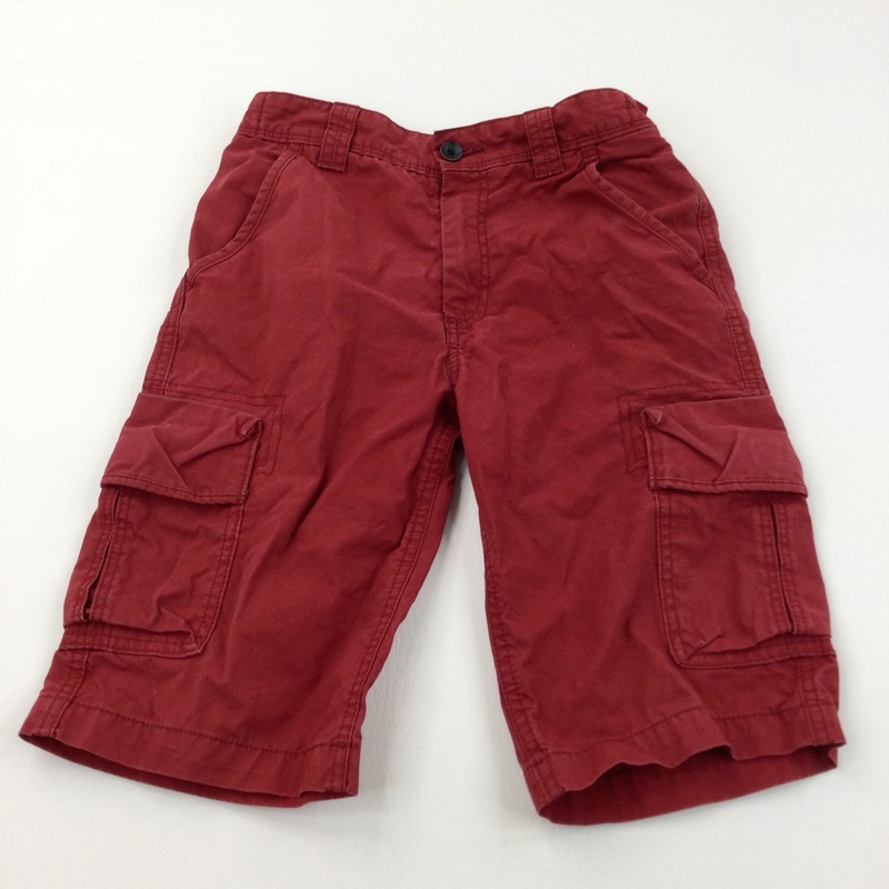 Red Cotton Cargo Shorts with Adjustable Waistband - Boys 10-11 Years