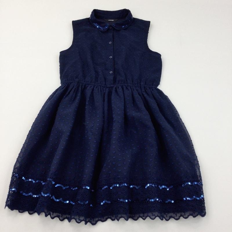 Sequins Navy Embroidered Party Dress - Girls 10-11 Years