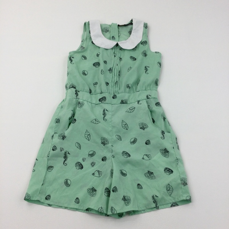 Shells Green & Black Lightweight Cotton Playsuit with Collar - Girls 9-10 Years
