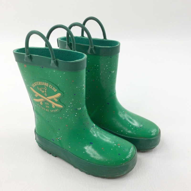'Skateboard Club' Green Wellies - Boys - Shoe Size 9