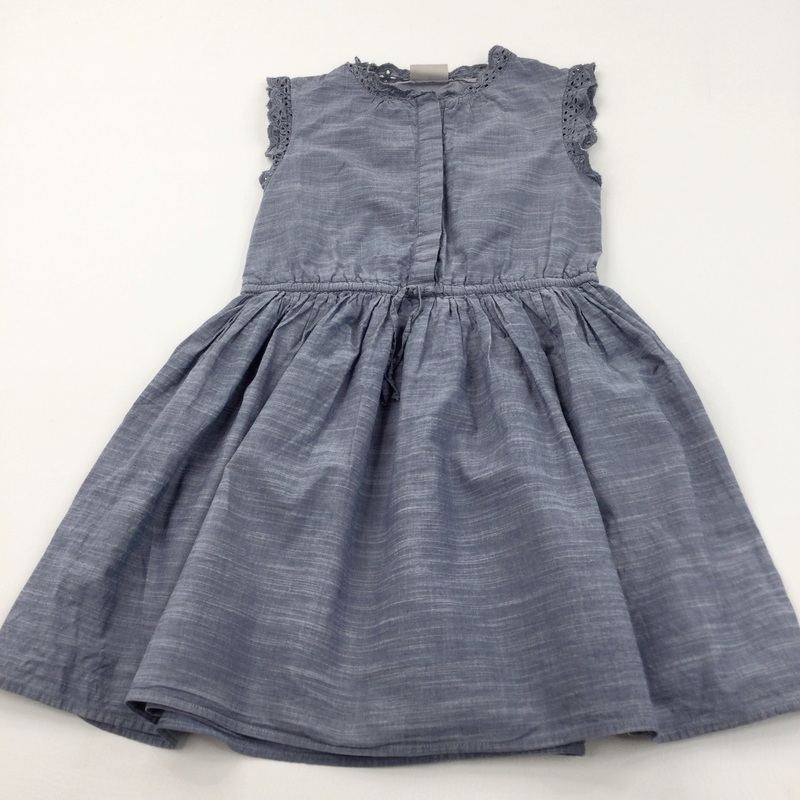 Slate Blue Cotton Dress with Broderie Detail - Girls 9 Years