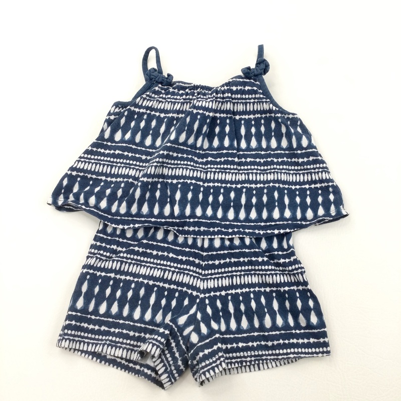 Tie Dye Effect Blue & White Jersey Playsuit with Attached Vest Top - Girls 4-5 Years