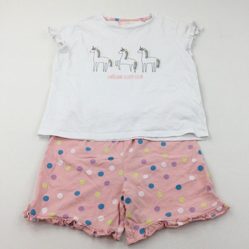 'Unicorn Sleep Club' White & Peach Short Pyjamas - Girls 11-12 Years