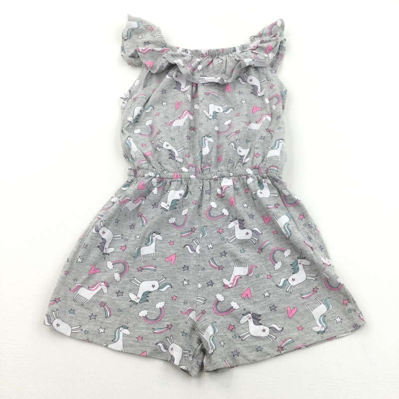 Unicorns & Rainbows Grey Lightweight Jersey Playsuit - Girls 6-7 Years
