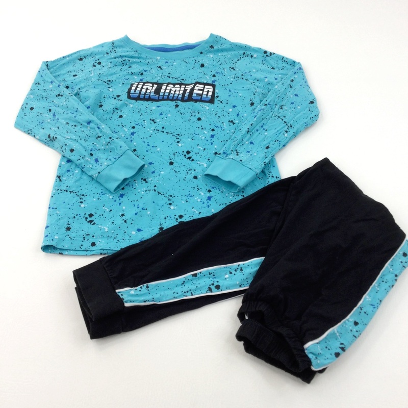 'Unlimited' Paint Spatter Blue & Black Pyjamas - Boys 12 Years