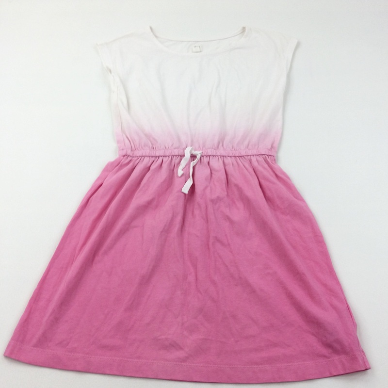 White & Pink Lightweight Jersey Dress - Girls 11-12 Years