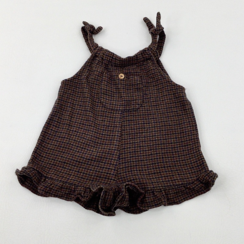 Brown Checked Wool Mix Short Dungarees - Girls 18-24 Months