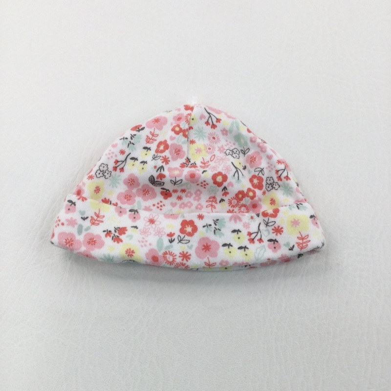 Colourful Flowers White Jersey Hat - Girls Tiny Baby