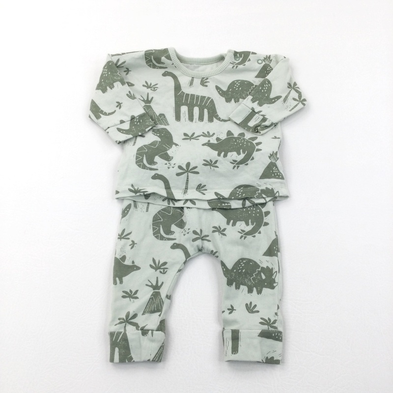 Dinosaurs & Volcanoes Green Top & Jersey Trousers Set - Boys Newborn