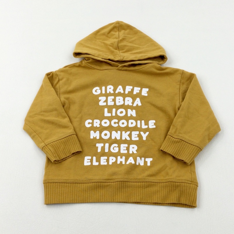 'Giraffe Zebra...' Mustard Yellow Hoodie - Boys 2-3 Years