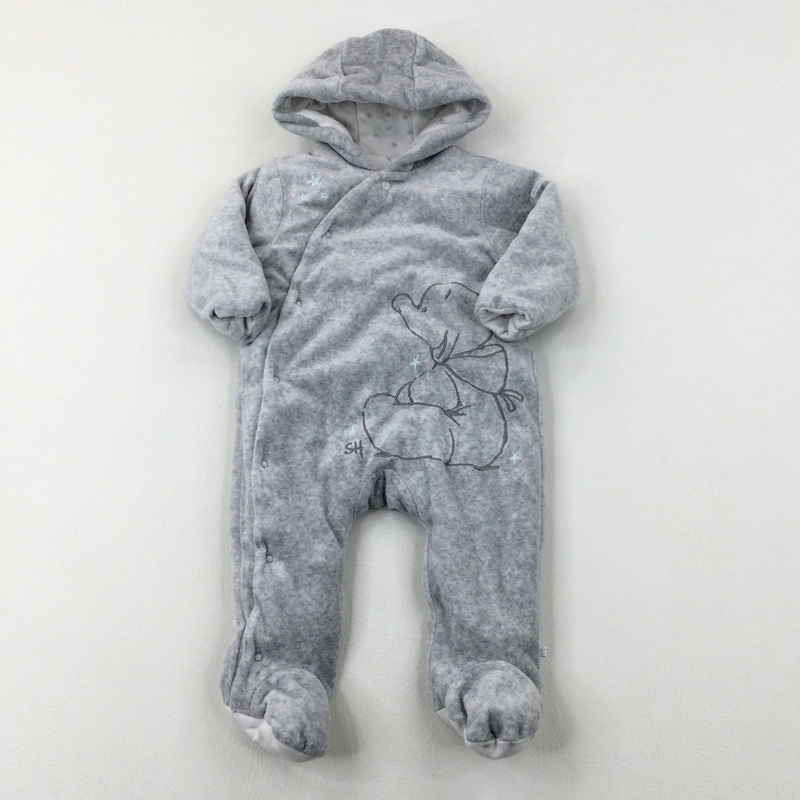 Humphrey's Corner Embroidered Grey Winter Pramsuit - Boys/Girls 6-9 Months
