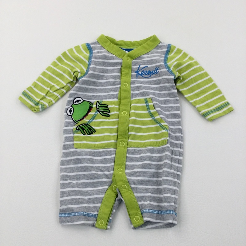 'Kermit' Muppets Green & Grey Jersey Romper - Boys Newborn