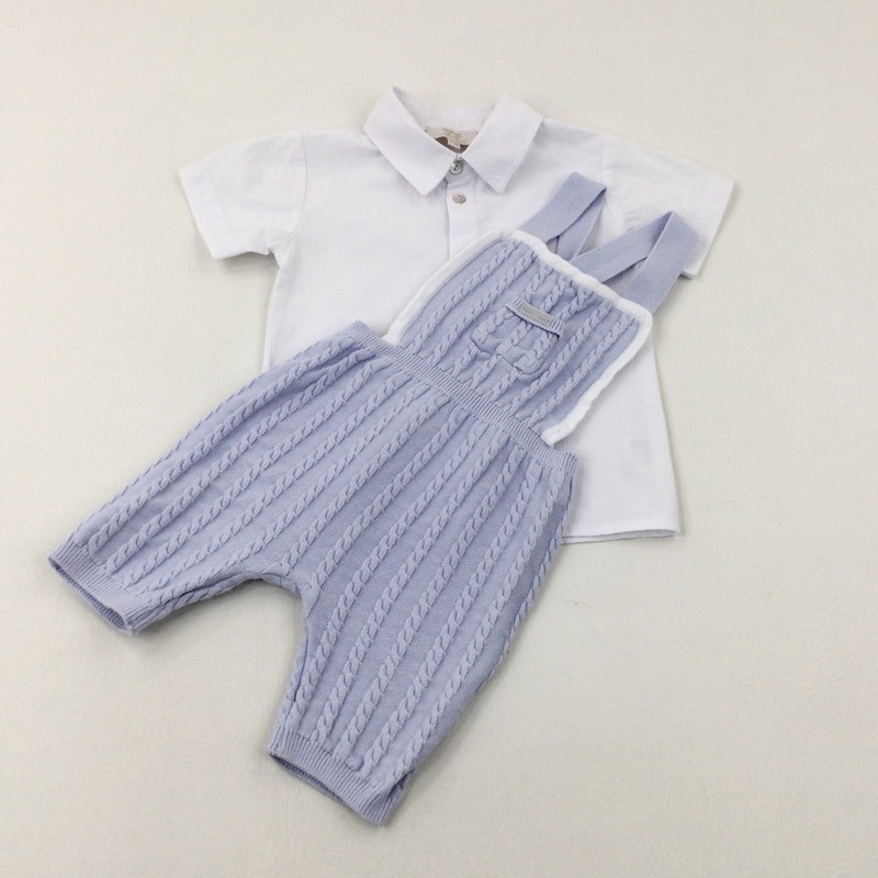 Light Blue Knitted Short Romper & White Shirt Set - Boys 18-24 Months