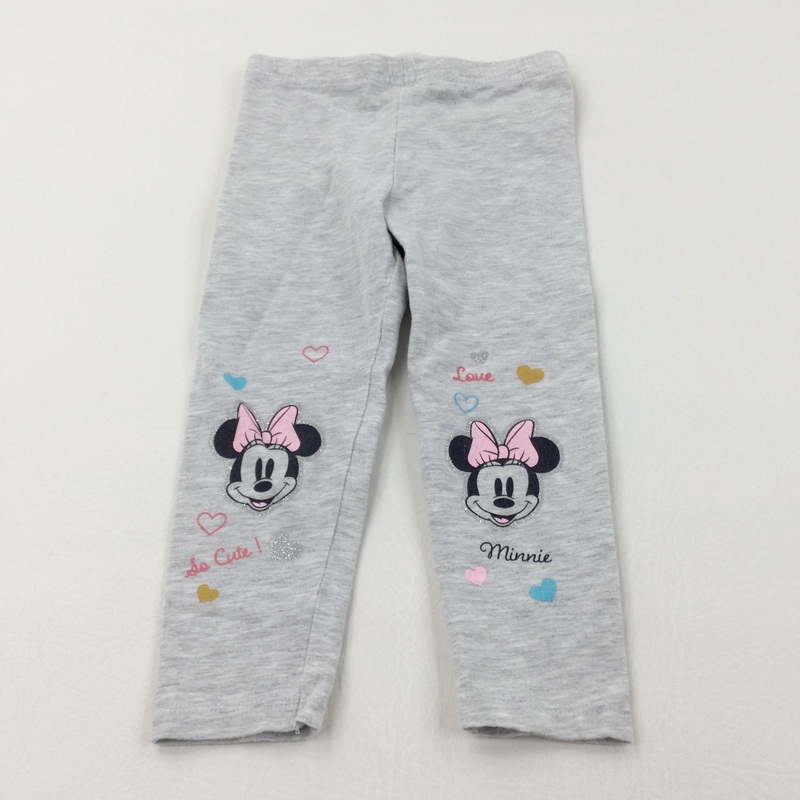 'Love Minnie' Glittery Minnie Mouse Grey Leggings - Girls 18-24 Months