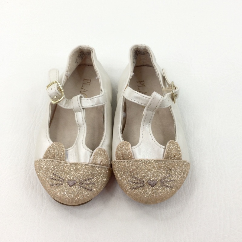 Mouse Face Glittery Rose Gold & Cream Buckle Up Shoes - Girls - Shoe Size 5