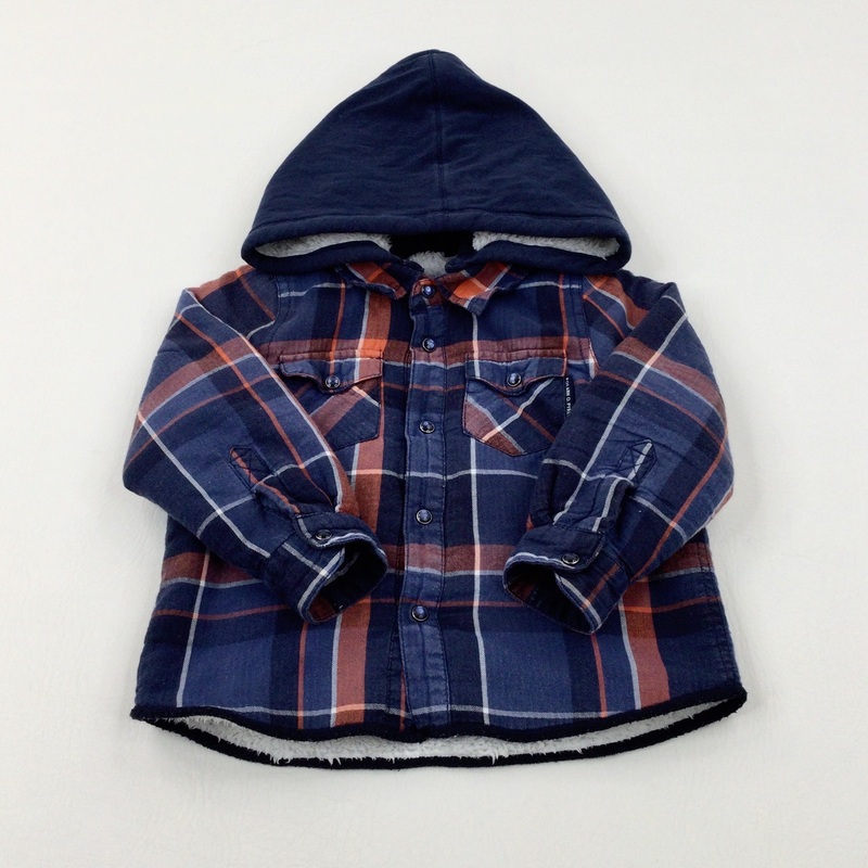 Navy Checked Winter Long Sleeve Shirt/Jacket - Boys 18-24 Months