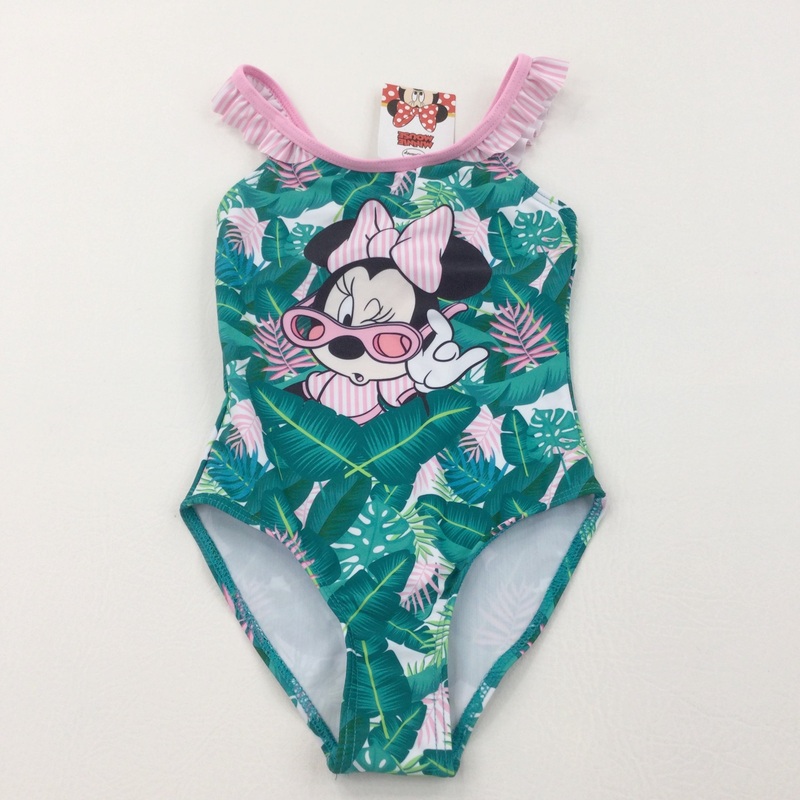 **NEW** Minnie Mouse Leaves Pink & Green Swimming Costume - Girls 4 Years