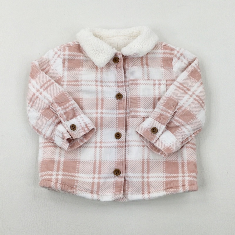 Pink & White Checked Fleece Lined Winter Shacket - Girls 6-9 Months