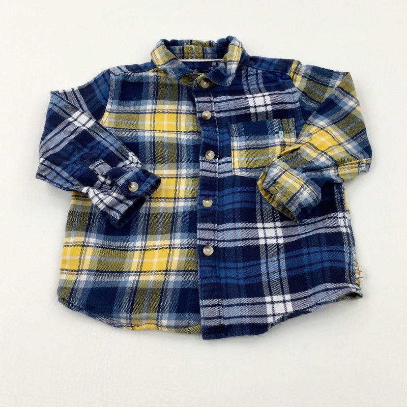 Rocket Motif Navy & Yellow Checked Long Sleeve Shirt - Boys 9-12 Months