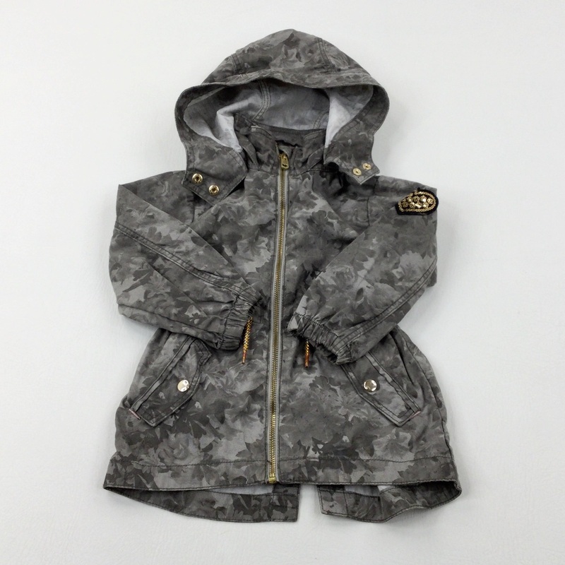 Sequinned Heart Appliqued Camouflage Grey Jacket - Girls 18-24 Months