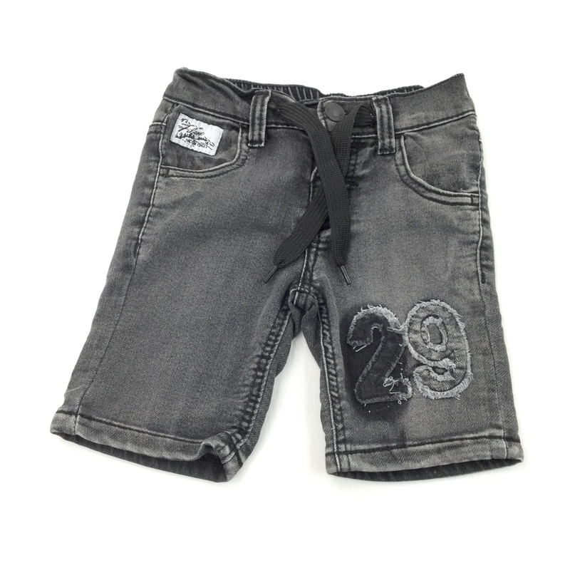 '29' Appliqued Black Denim Shorts - Boys 2-3 Years