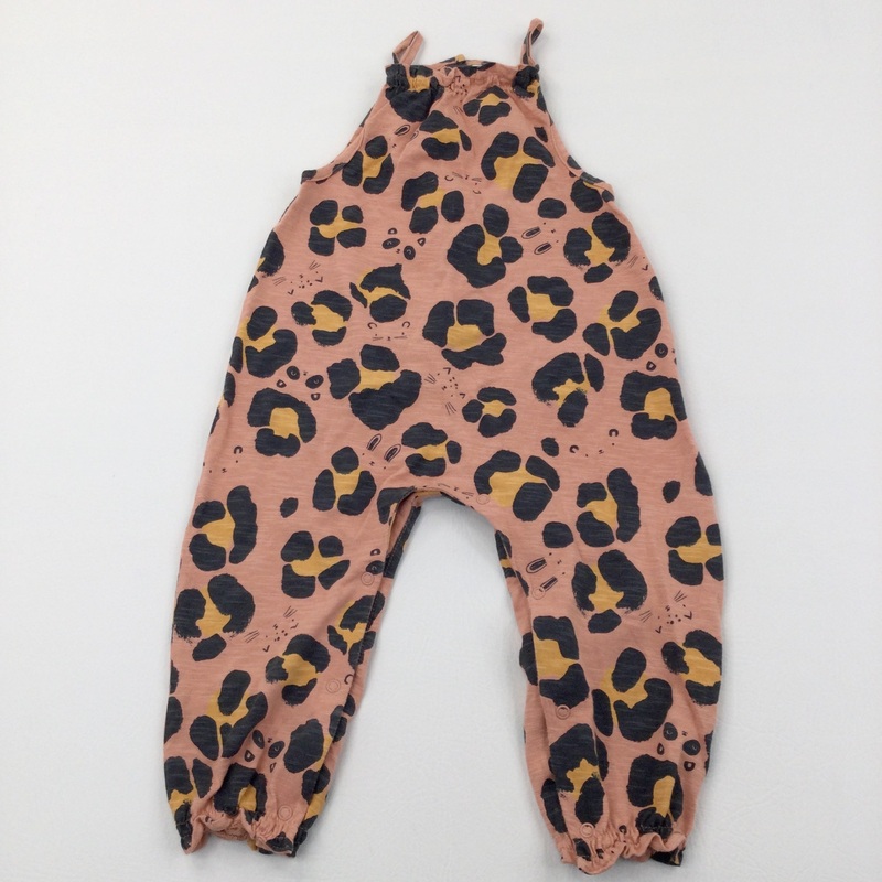 Animal Print Orange & Black Cotton Jumpsuit - Girls 18-24 Months