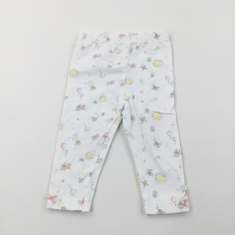 Bees & Sunshine White Leggings - Girls 6-9 Months