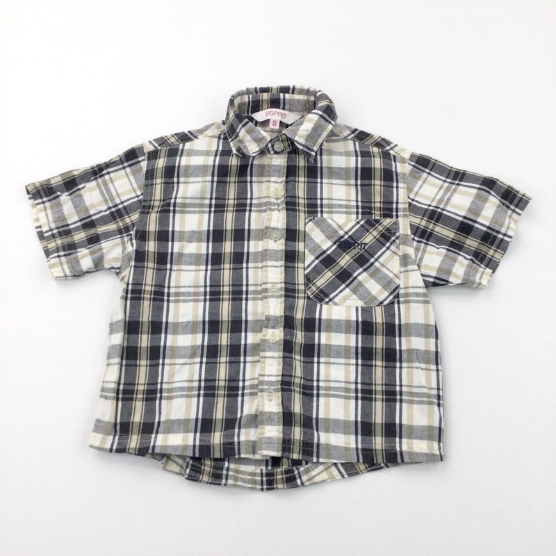 Black, White & Beige Checked Cotton Shirt - Boys 2-3 Years