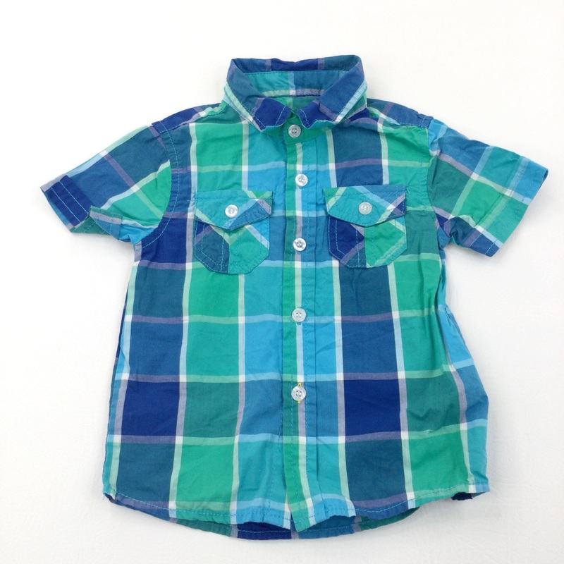 Blue & Green Checked Cotton Shirt - Boys 18-24 Months