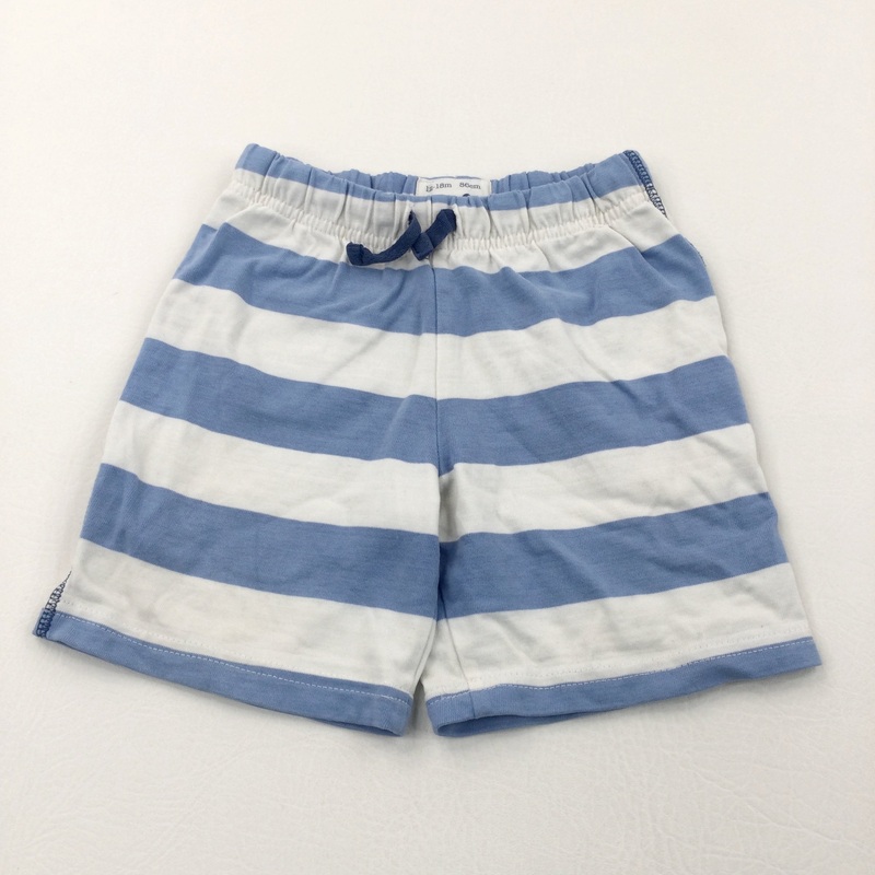 Blue & White Striped Organic Jersey Shorts - Boys 12-18 Months