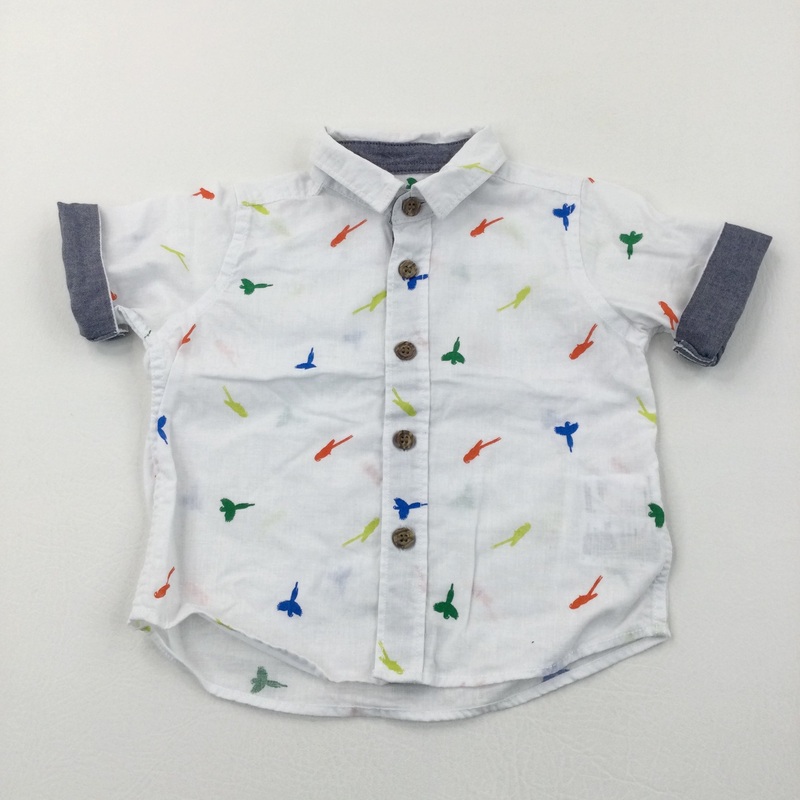 Colourful Parrots White Linen Shirt - Boys 9-12 Months