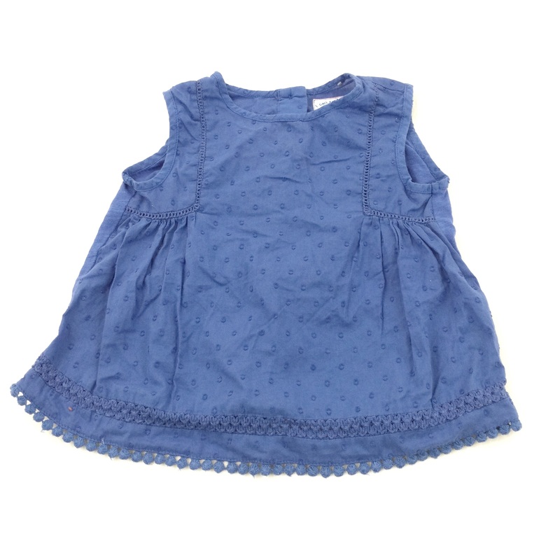 Embroidered Spots Blue Sleeveless Cotton Blouse - Girls 9-12 Months