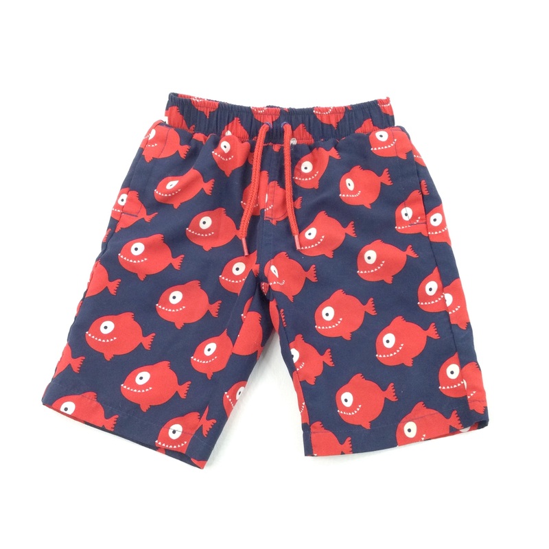 Fishes Red & Navy Swimming Shorts - Boys 2-3 Years