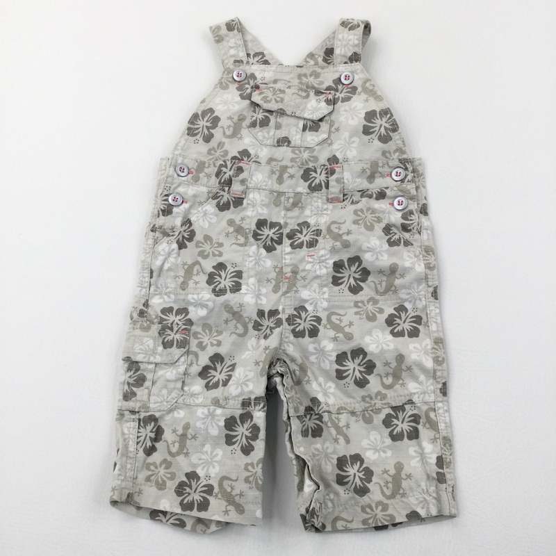 Flowers & Gheckos Cream Cotton Short Dungarees - Boys 18-24 Months